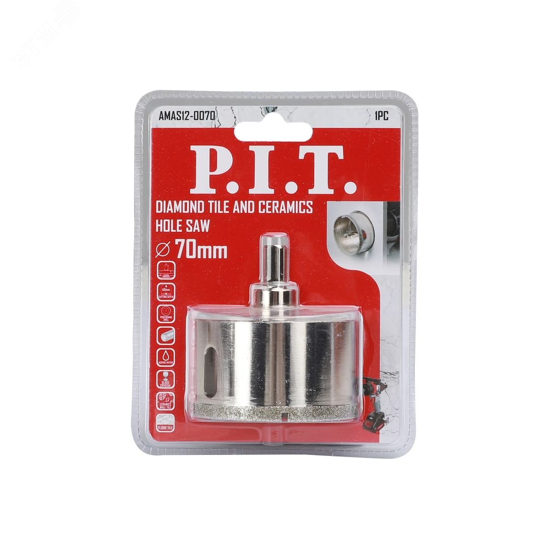 Изображение товара Коронка алмазная по стеклу и керамике P.I.T. 70x40мм с хвостовиком HEX