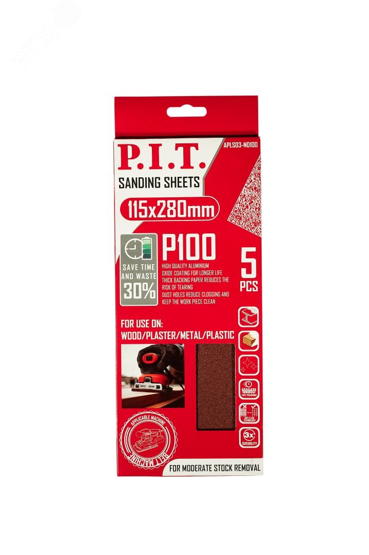 Изображение товара Лист шлифовальный P.I.T. 115x280 мм P100 5 шт