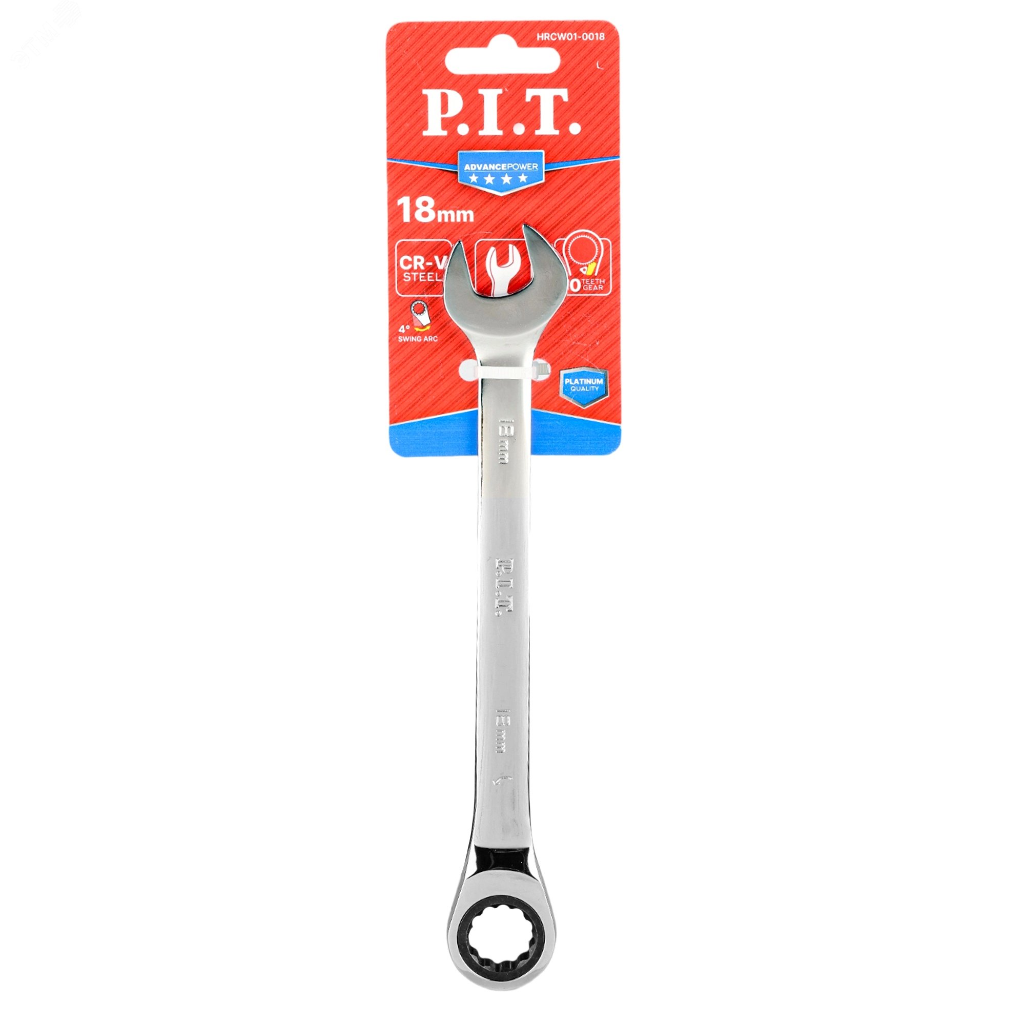 Изображение товара Ключ комбинированный с храповым механизмом P.I.T. ADVANCE HRCW01-0018 (18мм, 40CrV, 90 зубцов, NiCr) (шт)
