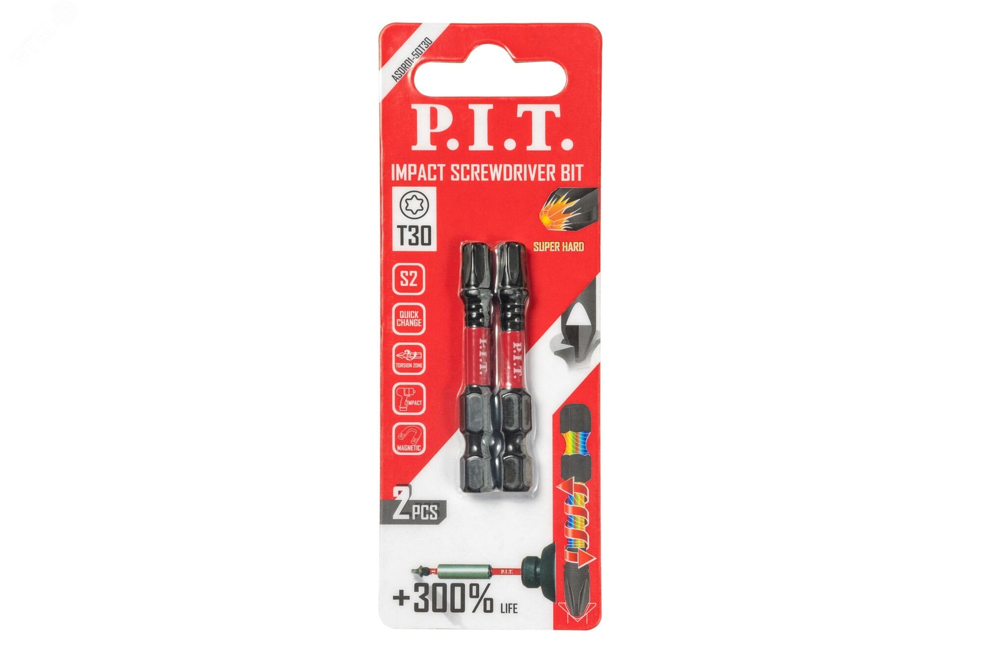 Изображение товара Ударные биты P.I.T. T30x50 мм IMPACT торсионные с намагниченным наконечником