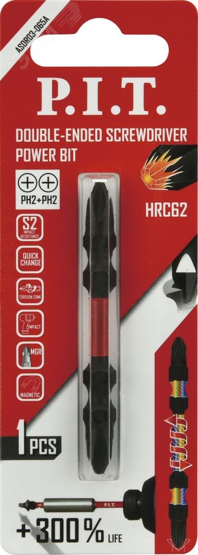 Изображение товара Бита ударная двусторонняя магнитная P.I.T. PH2-PH2x65 мм, IMPACT, торсионная зона (ASDR03-065A) (шт)