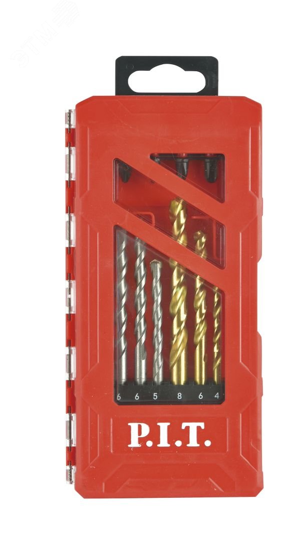 Изображение товара Набор сверл и бит P.I.T. 15 шт, бетон 4шт, металл 5шт, биты 5шт, маг. держатель, кейс (ASET05-015A) (шт)