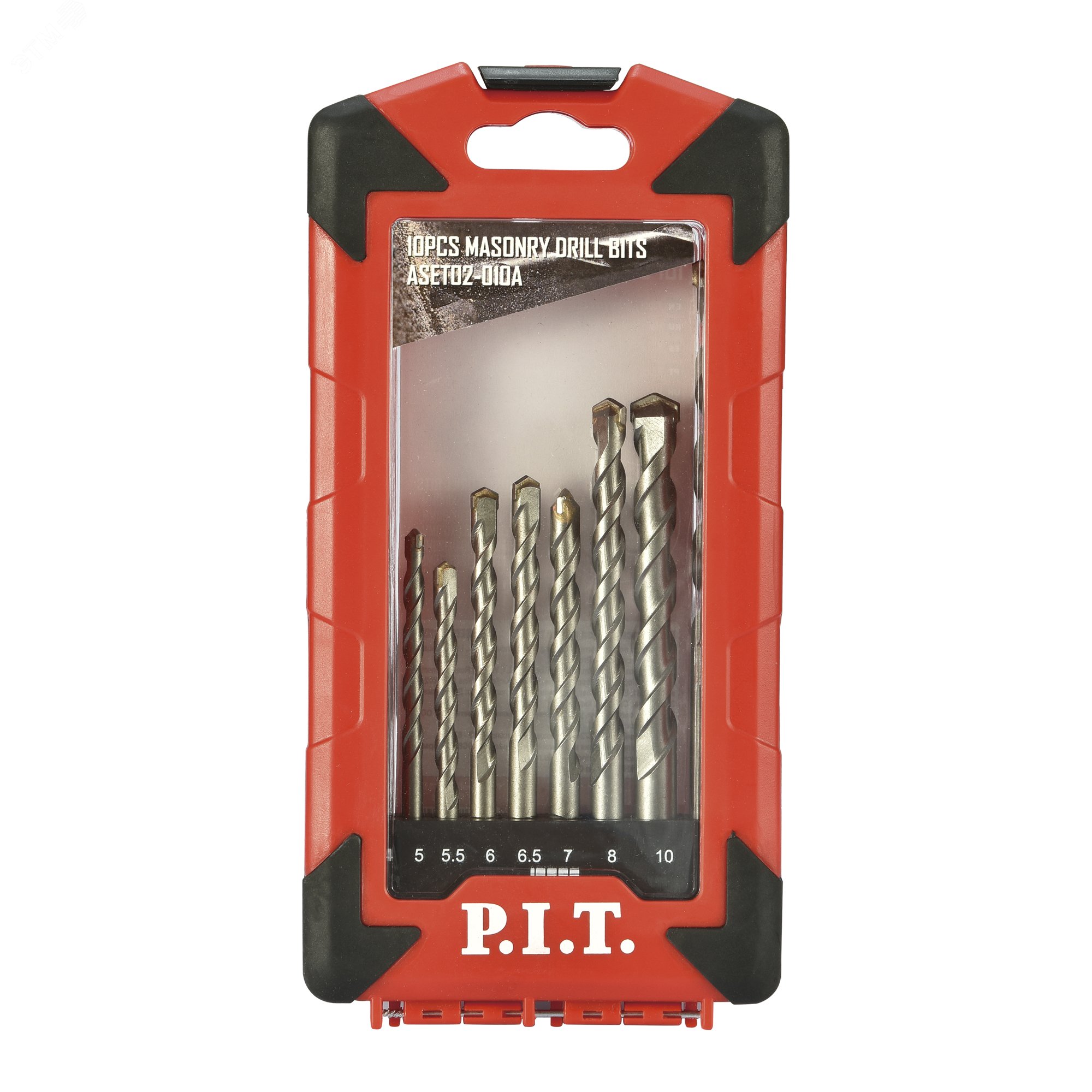Изображение товара Набор сверл по бетону P.I.T. 10 шт, 3,0 - 12,0мм, кейс (ASET02-010A) (шт)