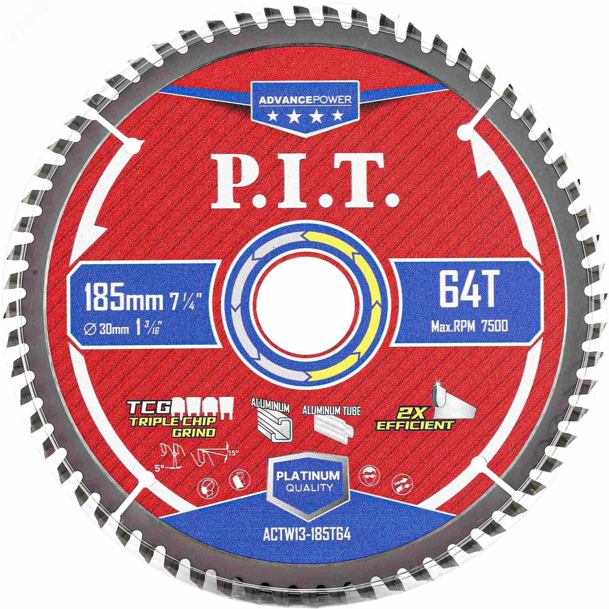 Изображение товара Диск пильный по алюминию 185 мм 64 зуба Carbide TCG 5° P.I.T. ACTW13-185T64