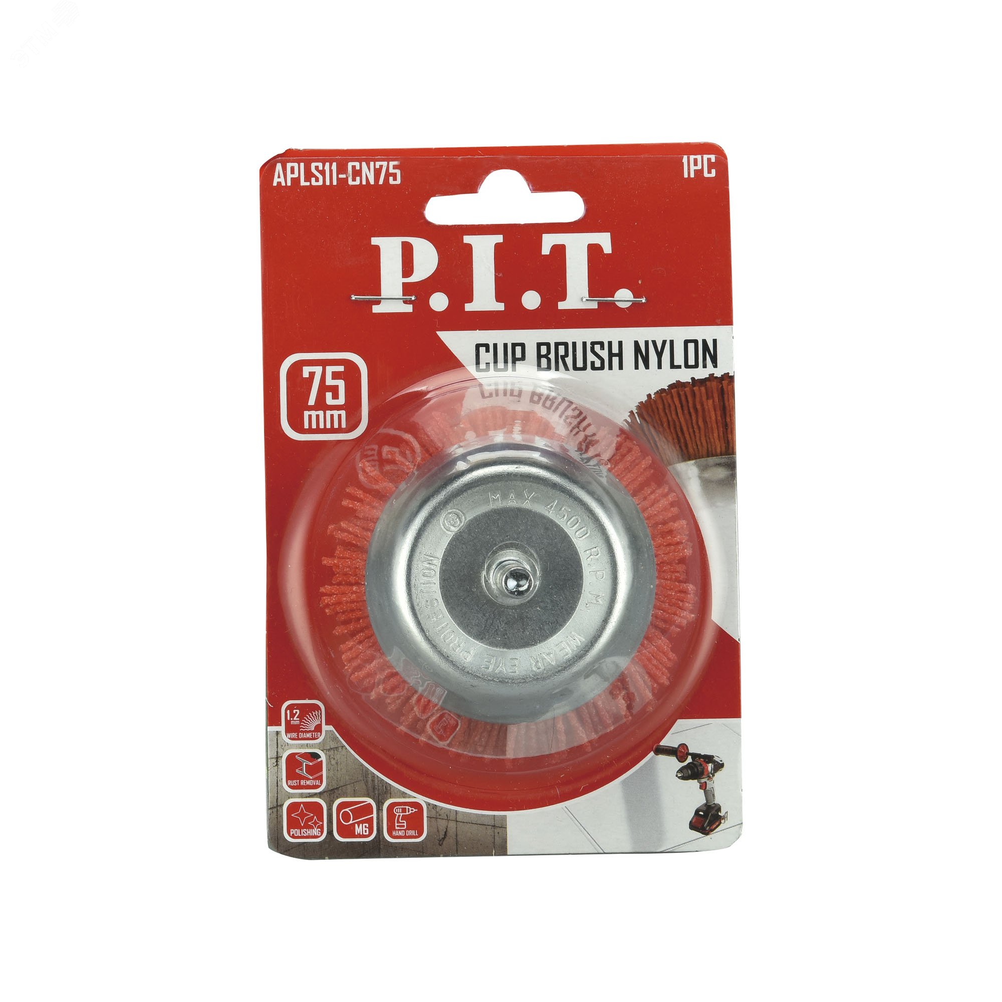 Изображение товара Кордщетка чашечная P.I.T. 75x1,2мм нейлоновая для обработки поверхностей