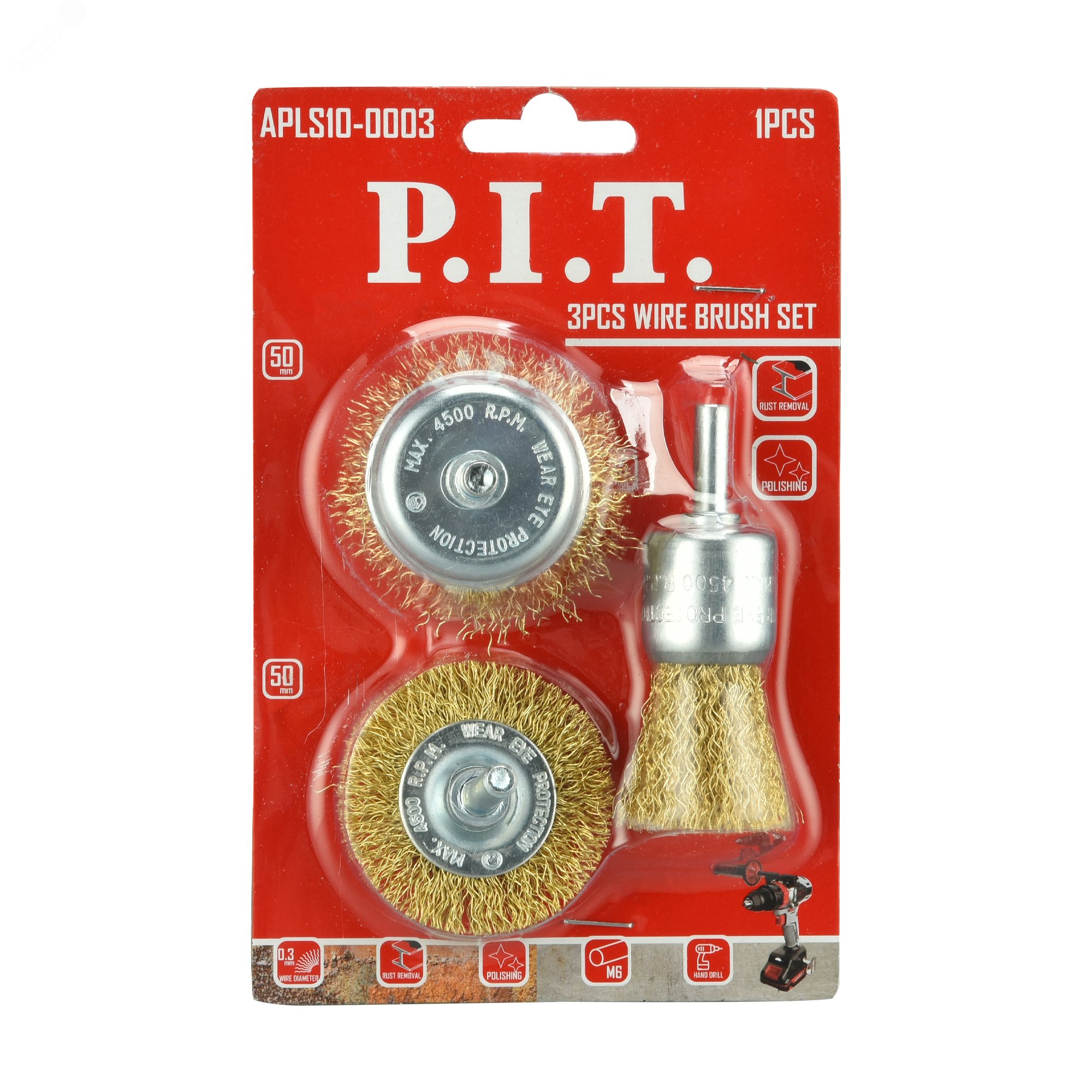 Изображение товара Набор кордщеток P.I.T. 3 шт латунь витая для очистки и обработки поверхностей