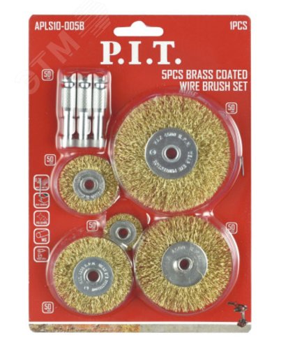 Изображение товара Набор кордщеток P.I.T. 5шт с латурированной проволокой для обработки металла