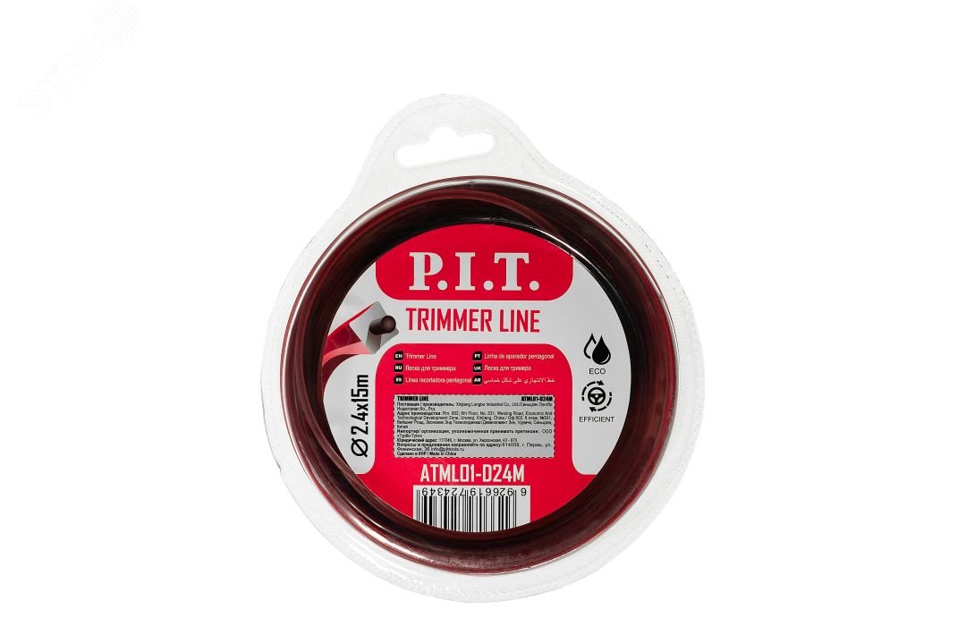 Изображение товара Леска для триммера двойной квадрат 15 м x 2,4 мм P.I.T.