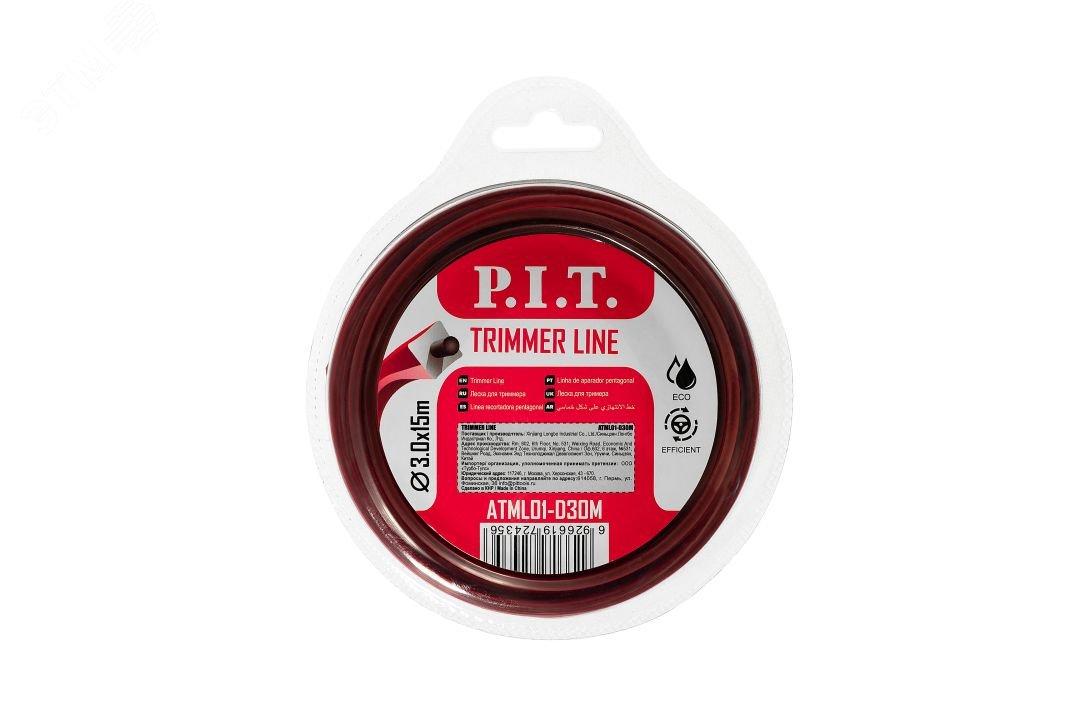 Изображение товара Леска для триммера двойной квадрат 15м 3,0мм P.I.T. красивая и надежная