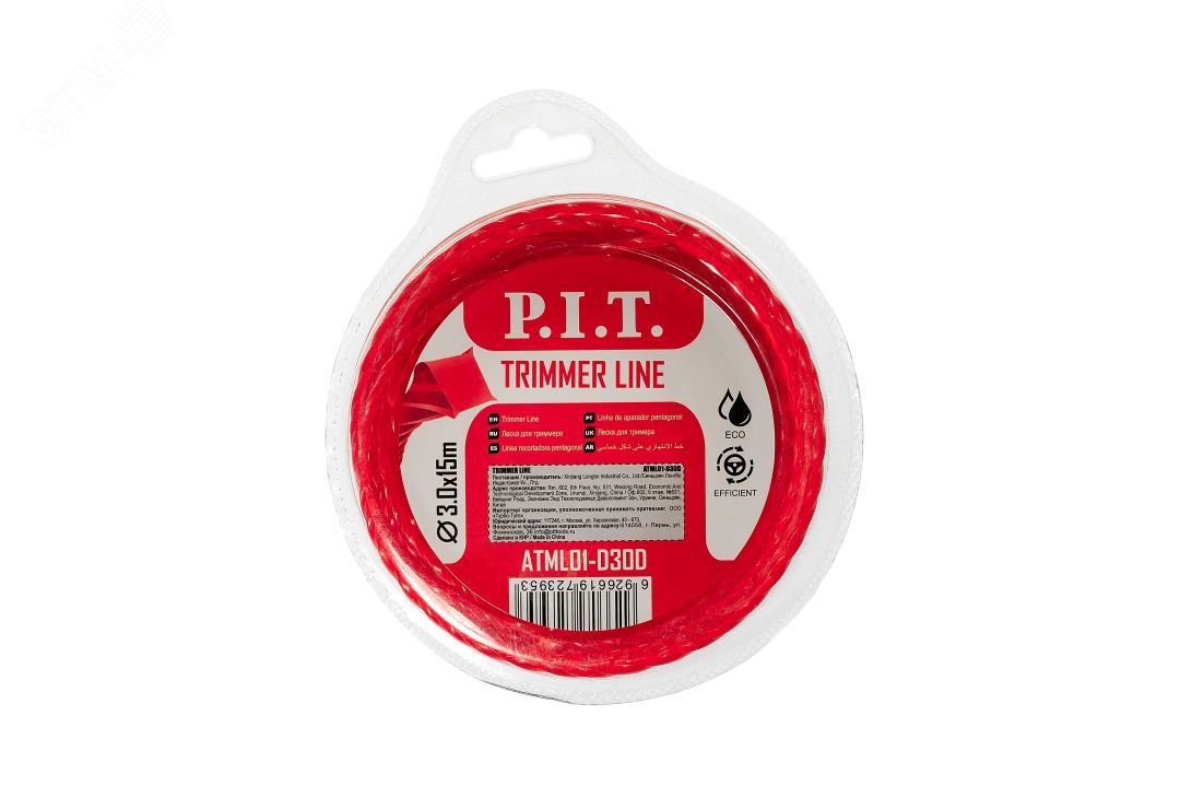 Изображение товара Леска для триммеров квадрат крученый 15 м 3,0 мм P.I.T. в блистере