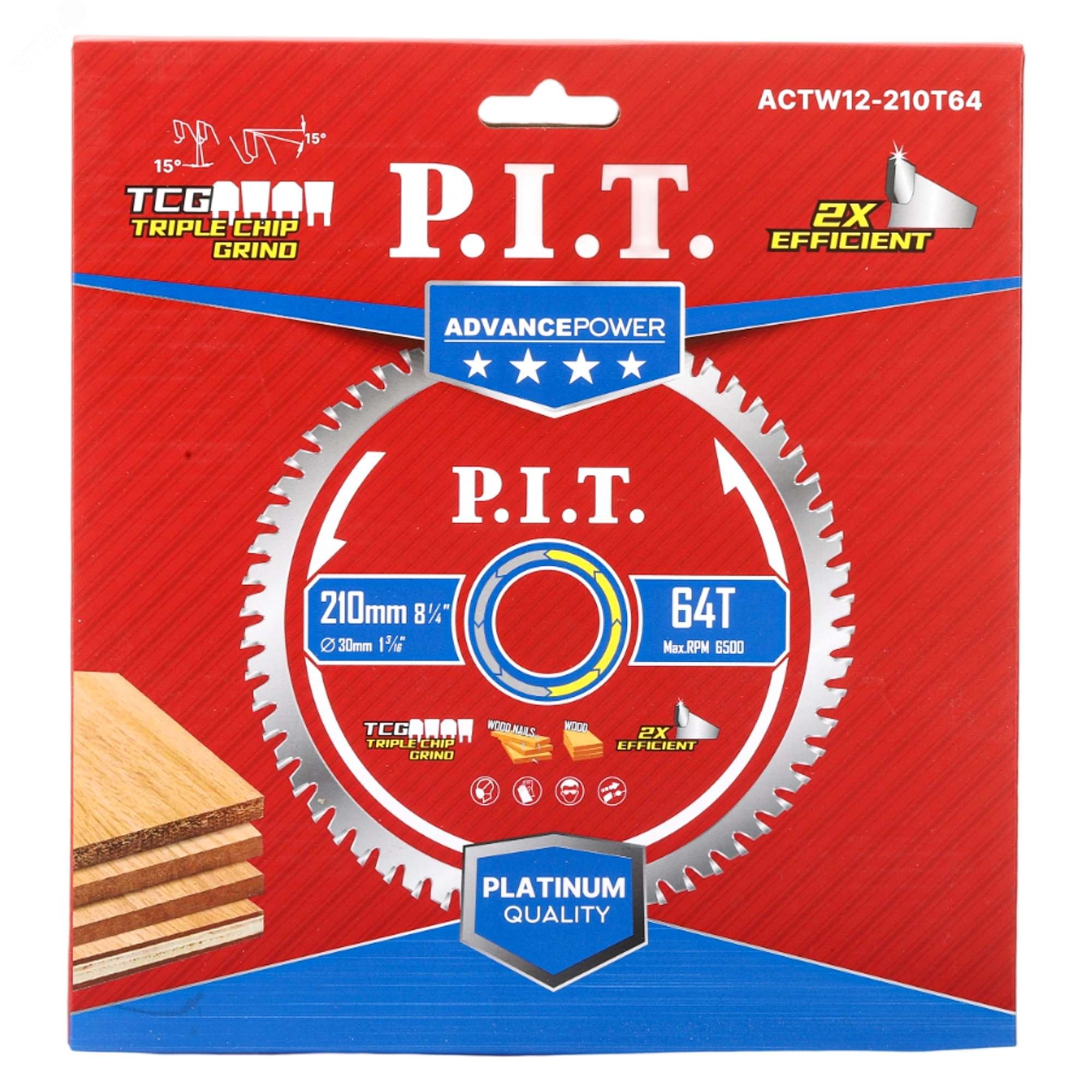 Изображение товара Диск пильный по дереву P.I.T. ADVANCE 210x30x2,2 мм 64T Carbide для точного раскроя