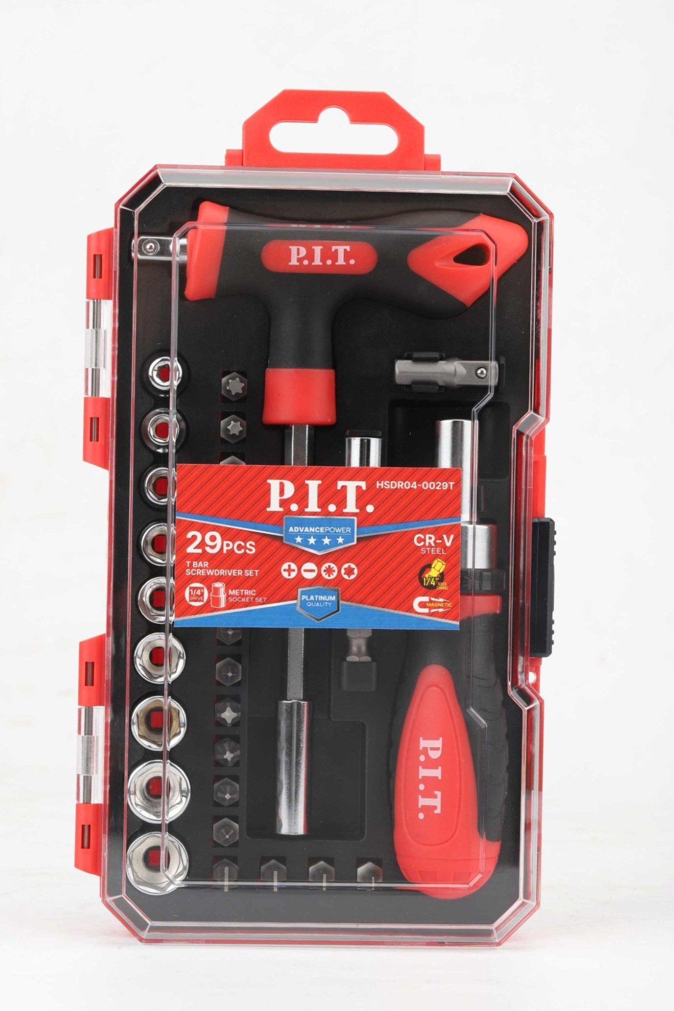 Изображение товара Набор бит и головок с рукоятками P.I.T. ADVANCE HSDR04-0029T (29шт, 2 рукоятки, 2 адаптера, кейс) (шт)