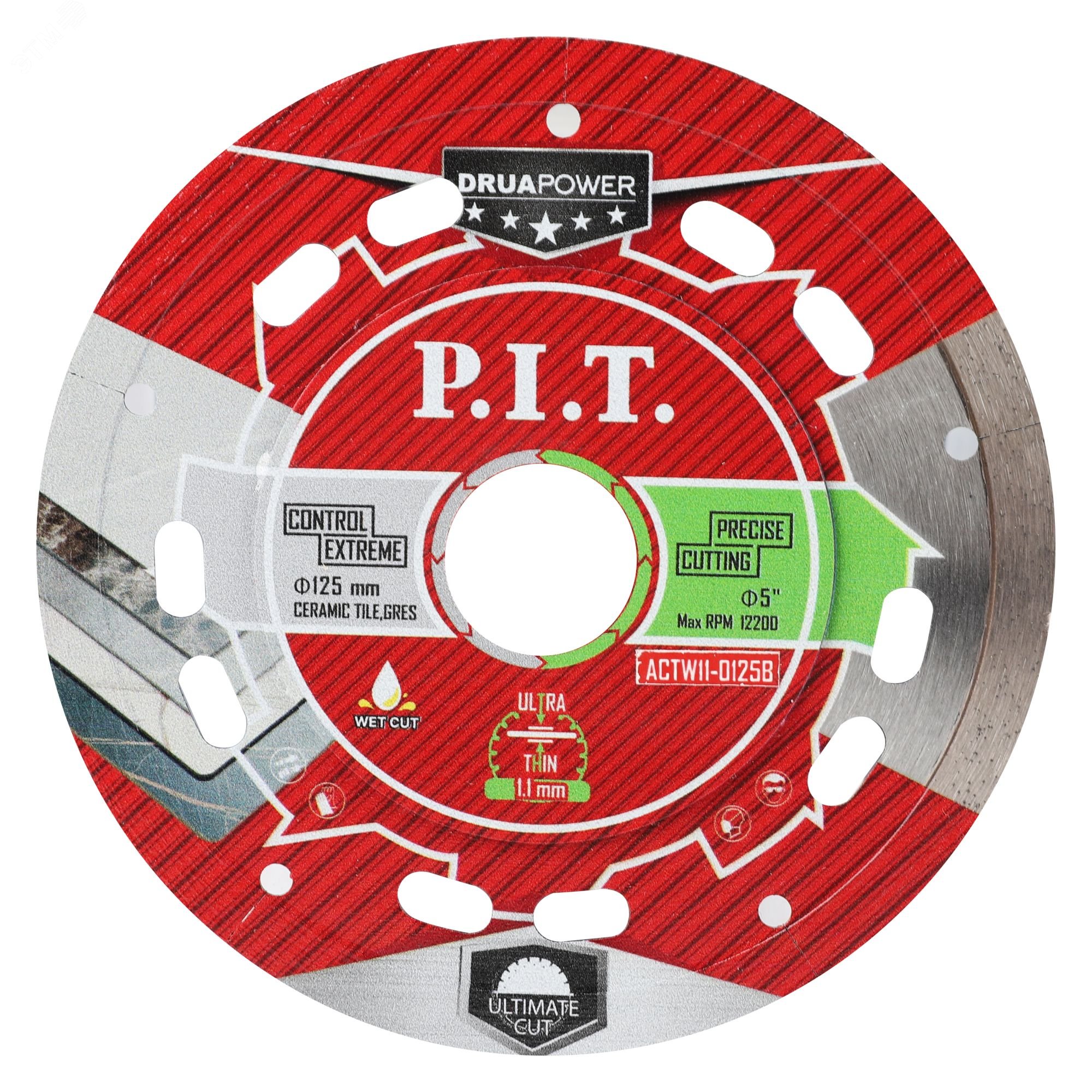 Изображение товара Диск алмазный отрезной ультратонкий P.I.T. DRUA ACTW11-0125B (125х22,2х1,1мм,сухой/мокрый рез) (шт)