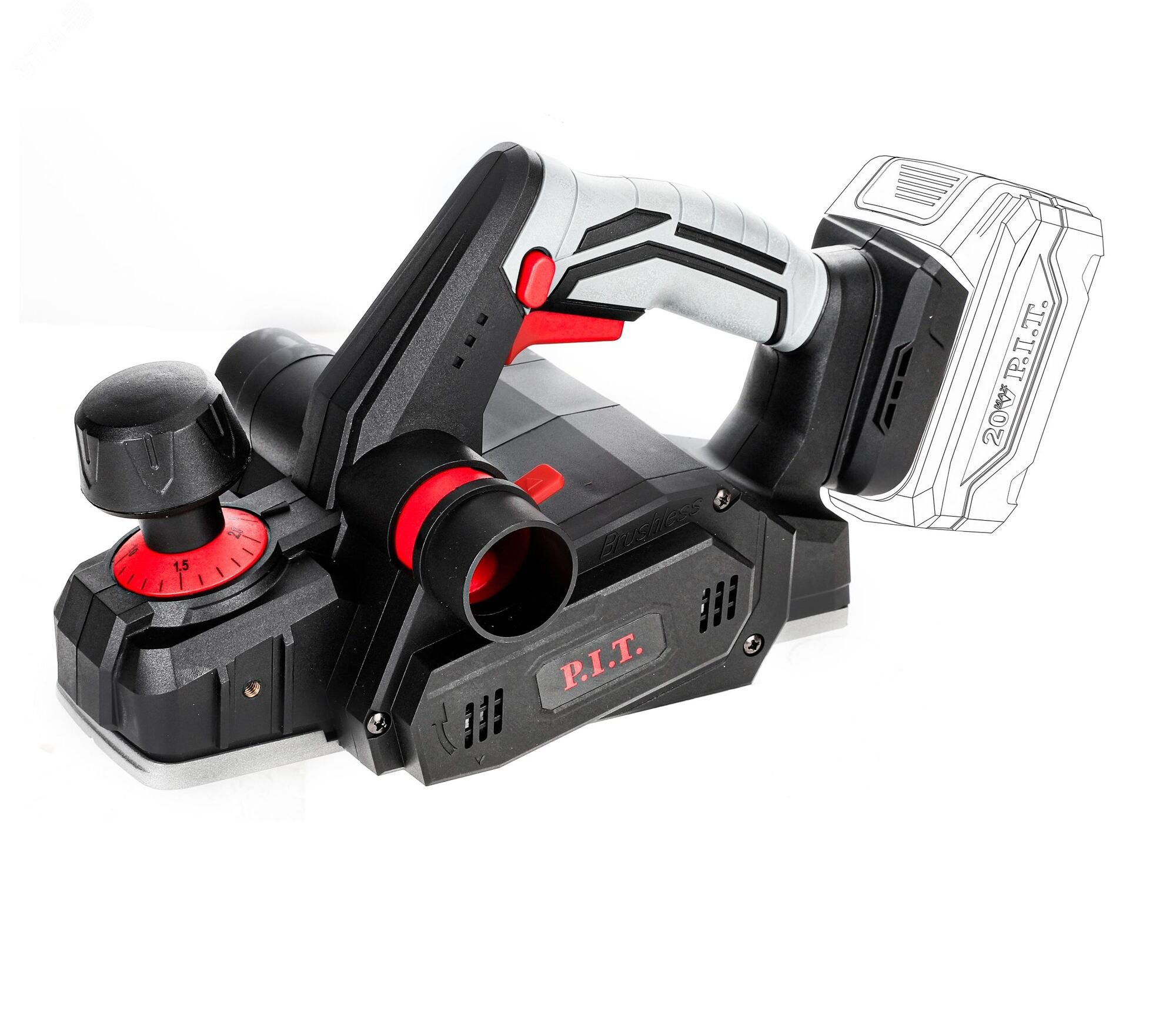 Изображение товара Аккумуляторный бесщёточный рубанок P.I.T. PEP20H-82A 20В 16000 об/мин для дерева