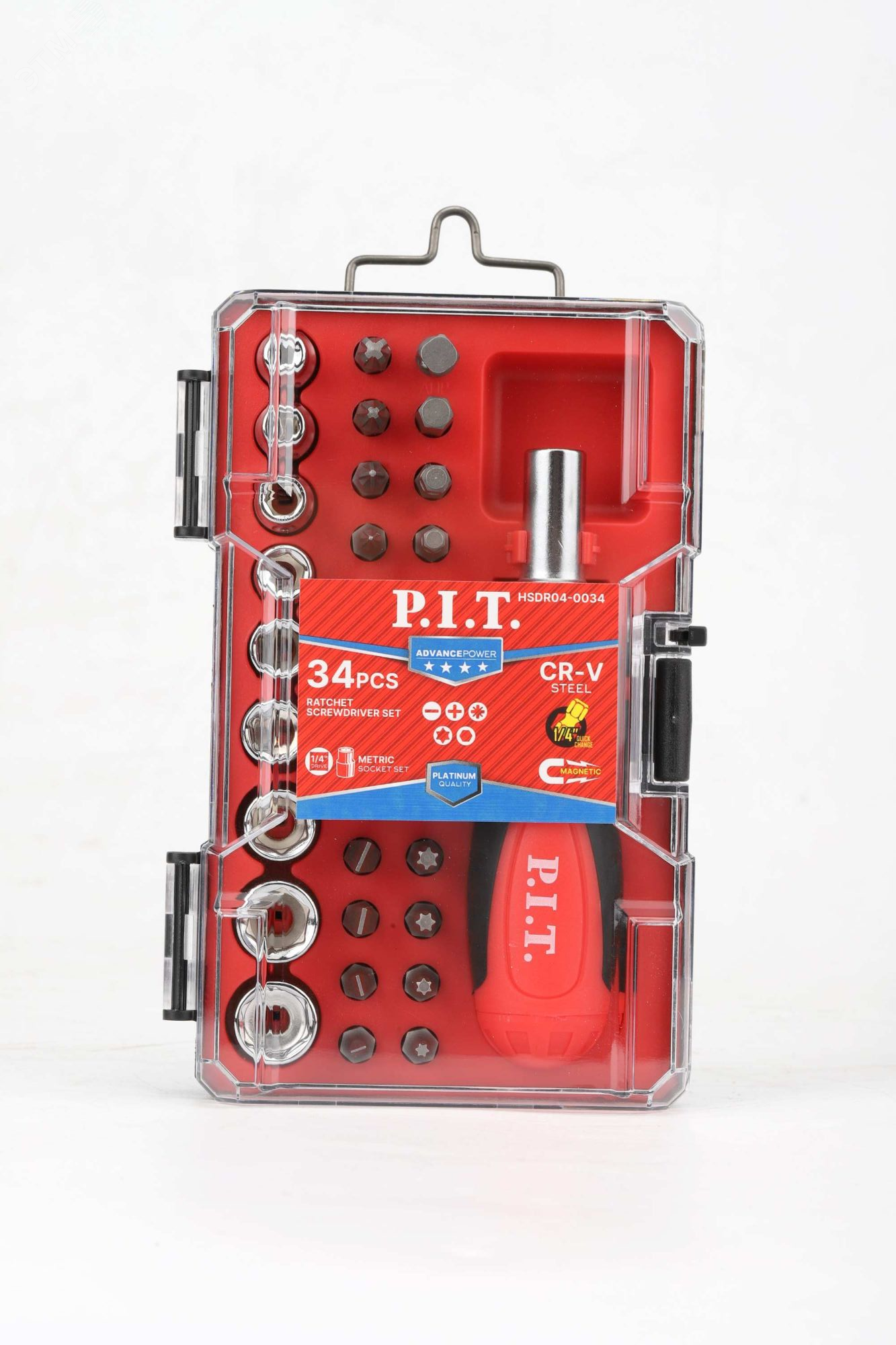 Изображение товара Набор бит и головок с рукояткой P.I.T. ADVANCE HSDR04-0034 (34шт, рукоятка-трещотка, адаптер, кейс) (шт)