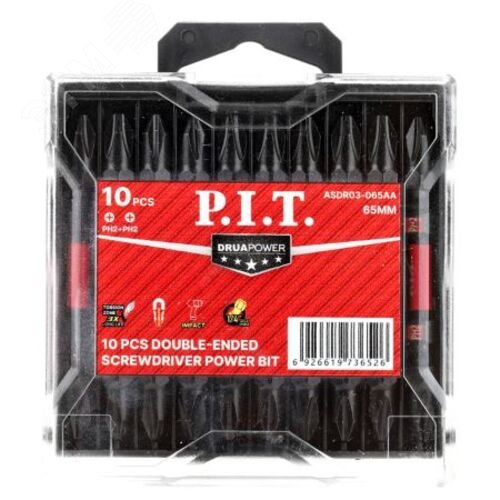 Изображение товара Бита ударная двусторонняя магнитная P.I.T. PH2-PH2x65мм, IMPACT, торсион, 10 шт, кейс (ASDR03-065AA) (шт)