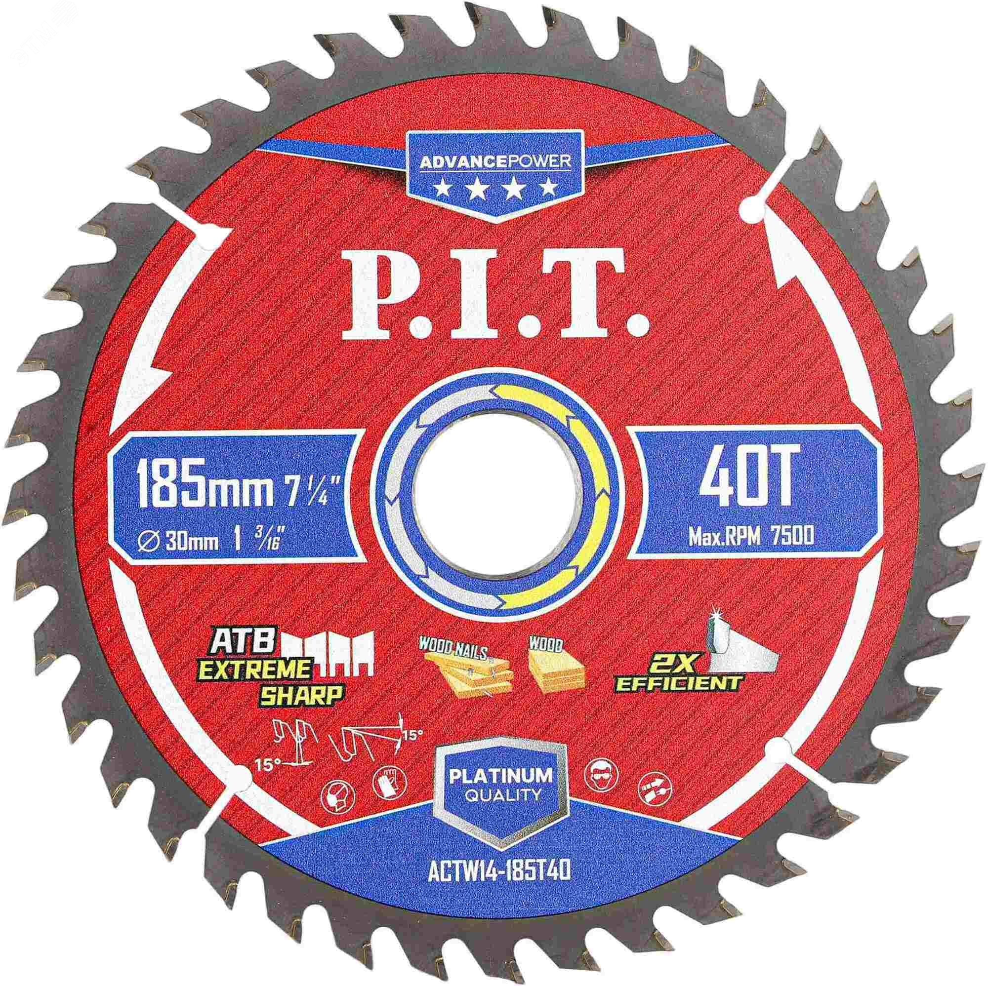 Изображение товара Диск пильный по дереву P.I.T. ADVANCE 185x30x1,4 мм 40T Carbide для циркулярных пил