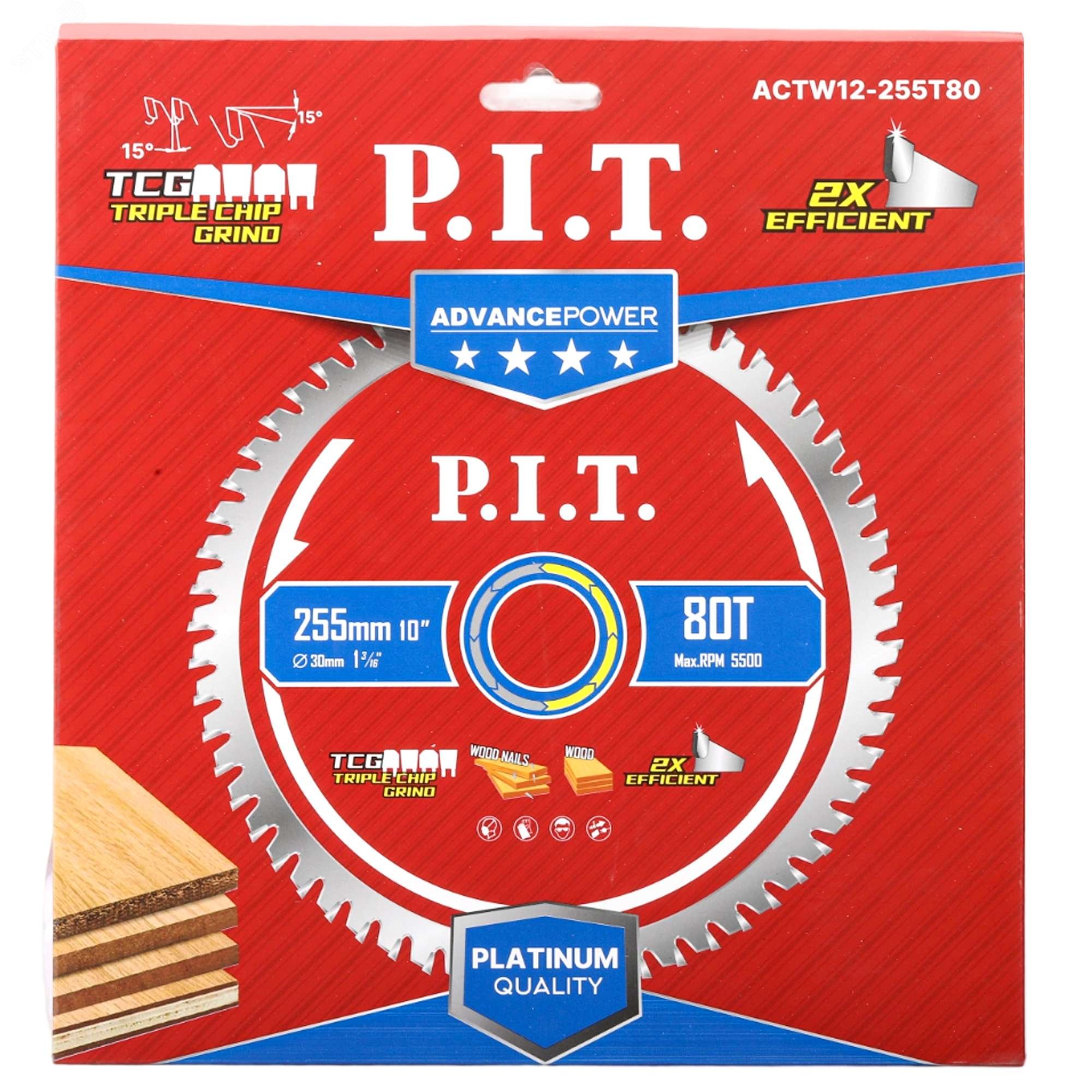 Изображение товара Диск пильный по дереву P.I.T. ADVANCE 255 мм 80 зубов Carbide TCG 15°