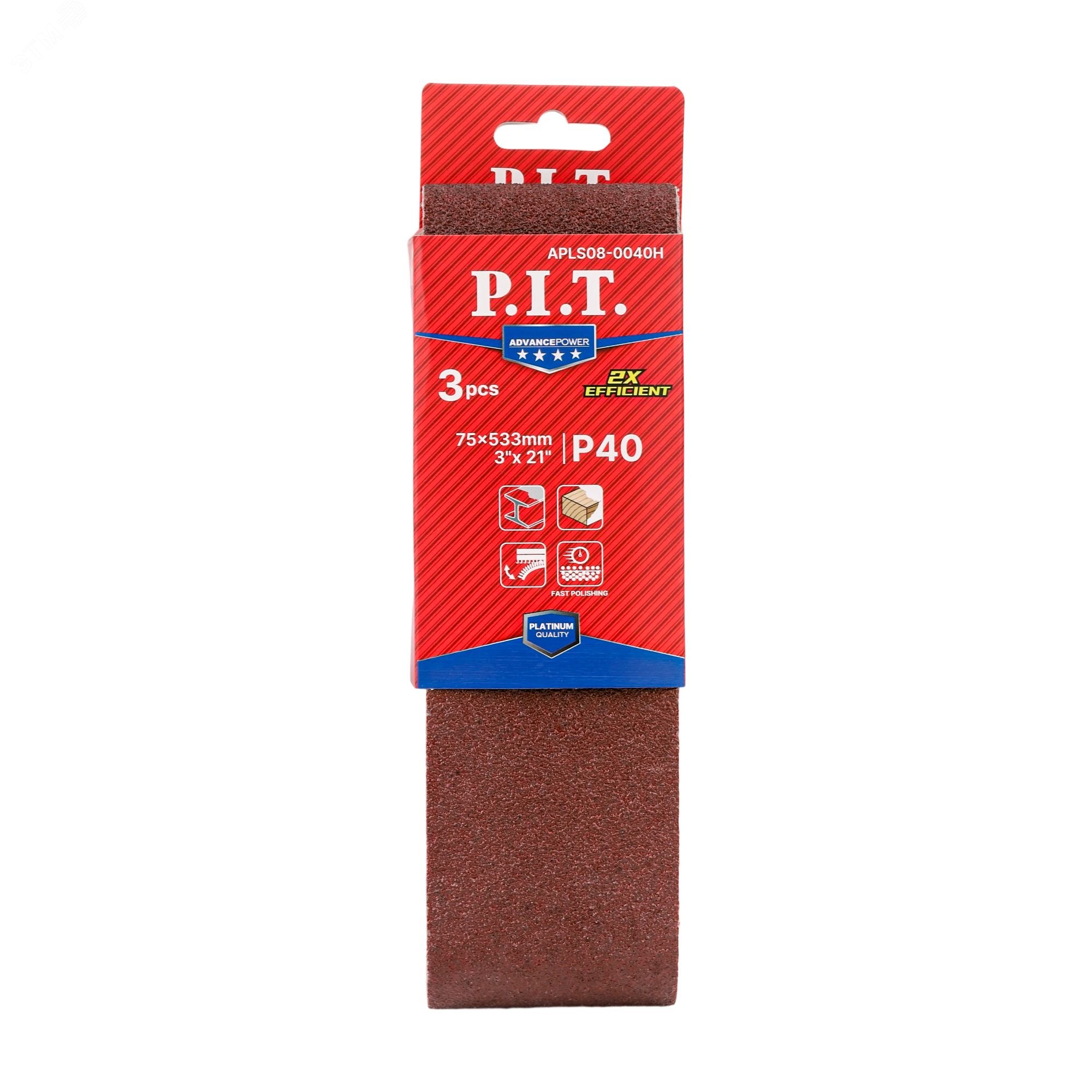 Изображение товара Лента шлифовальная P.I.T. ADVANCE 75x533 мм, P40, 3 шт, тканевая основа, корунд (APLS08-0040H) (шт)