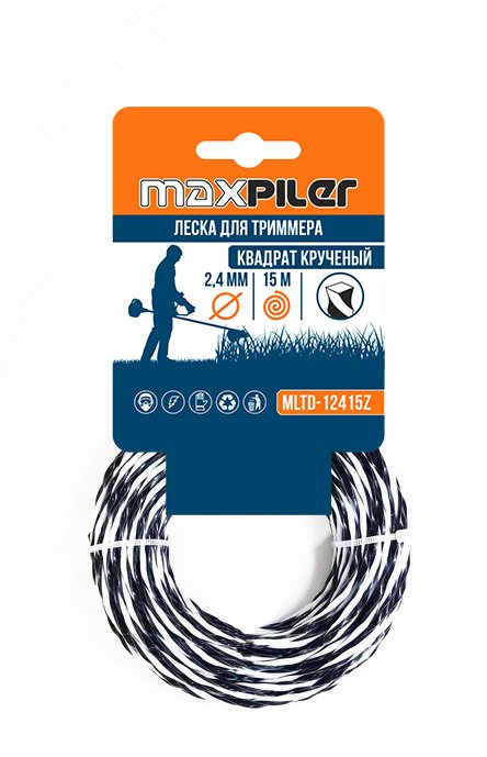 Изображение товара Леска для триммера 2.4мм 15м крученый квадрат MaxPiler