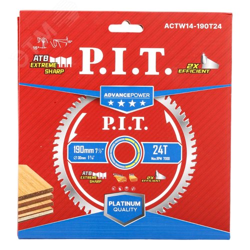 Изображение товара Диск пильный по дереву P.I.T. ADVANCE 190x30x1,4 мм, 24T Carbide, зуб ATB 15° (ACTW14-190T24) (шт)
