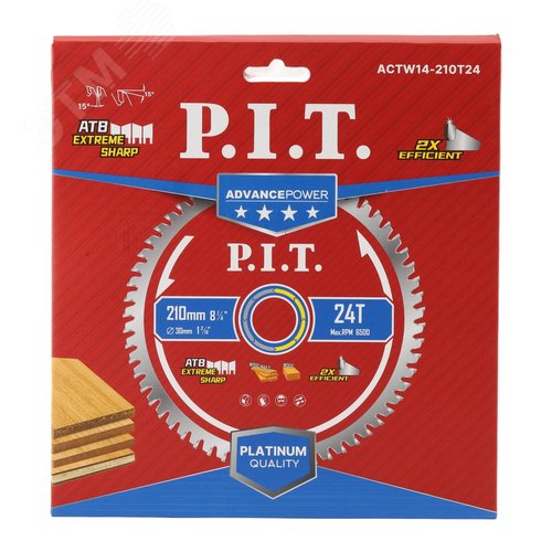 Изображение товара Диск пильный по дереву P.I.T. ADVANCE 210x30x1,4 мм, 24T Carbide, зуб ATB 15° (ACTW14-210T24) (шт)