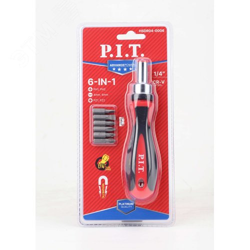 Изображение товара Набор бит с рукояткой P.I.T. ADVANCE HSDR04-0006 (7шт, рукоятка с трещоткой, биты 6 шт., блистер) (шт)