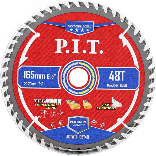 Изображение товара Диск пильный по дереву P.I.T. ADVANCE 160x20x1,4 мм, 48T Carbide, зуб TCG 15° (ACTW12-160T48) (шт)