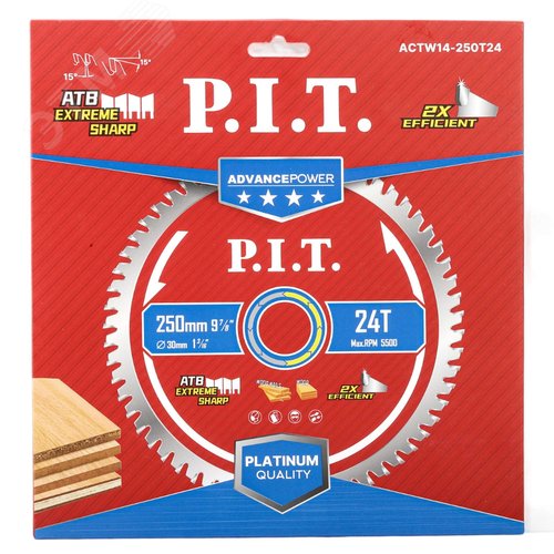 Изображение товара Диск пильный по дереву P.I.T. ADVANCE 250x30x2,2 мм, 24T Carbide, зуб ATB 15° (ACTW14-250T24) (шт)