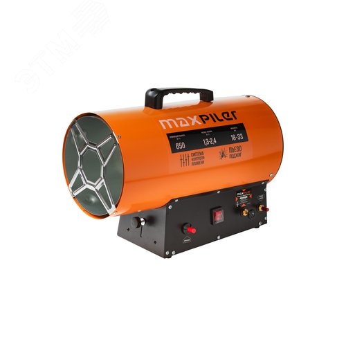 Изображение товара Пушка тепловая газовая (18-33кВт, 650м/ч, расход 1.3-2.4 кг/ч, пьезоподжиг) MAXPILER (шт)