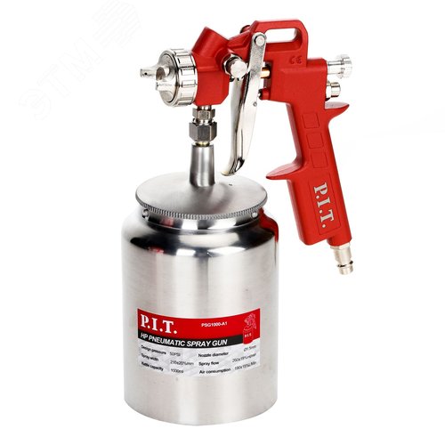 Изображение товара Краскопульт пневматический P.I.T. PSG1000-A1 (50PSI, сопло 1,5мм, бак 1л, краска260мл/мин, 190л/мин) (шт)