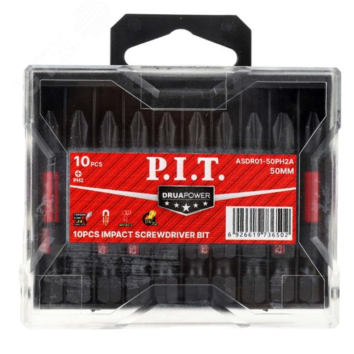 Изображение товара Бита ударная магнитная P.I.T. DRUA PH2x50 мм, IMPACT, торсионная зона, 10 шт, кейс (ASDR01-50PH2A) (шт)