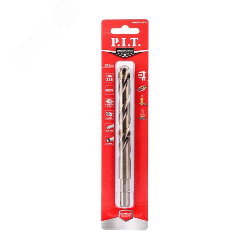 Изображение товара Сверло по металлу кобальтовое с титановым покрытием P.I.T. 13x151мм, М35, Со5%, 135° (AMED02-0013) (шт)