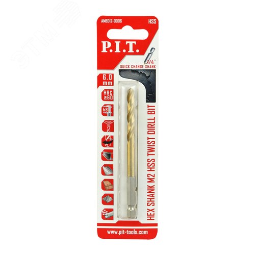 Изображение товара "Сверло по металлу с шестигранным хвостовиком P.I.T. 8.0x117мм, 135°, HEX 1/4""(6,35мм) (AMED12-0008)" (шт)