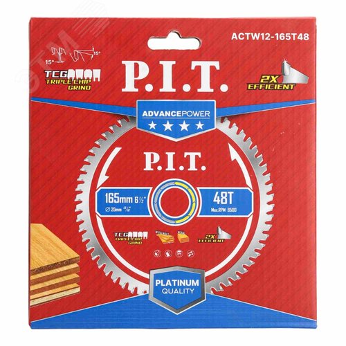 Изображение товара Диск пильный по дереву P.I.T. ADVANCE 165x20x1,4 мм, 48T Carbide, зуб TCG 15° (ACTW12-165T48) (шт)