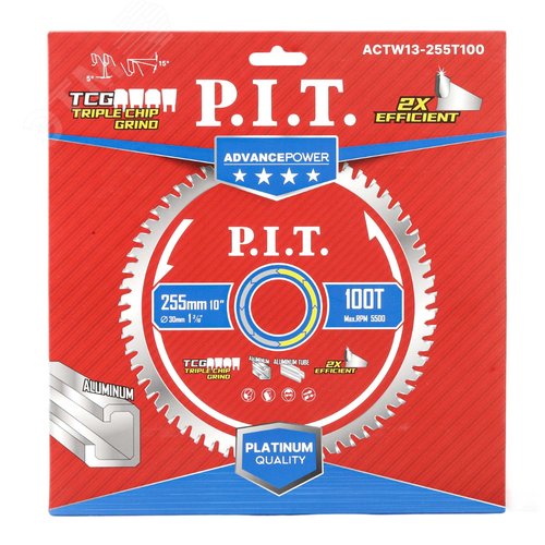 Изображение товара Диск пильный по алюминию P.I.T. ADVANCE 255x30x2.4 мм, 100T Carbide, зуб TCG 5° (ACTW13-255T100) (шт)