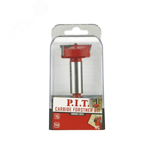 Изображение товара Сверло Форстнера с карбидными вставками P.I.T. 45x88мм, круглый хвостовик, центр. шип (AWOD02-0045) (шт)