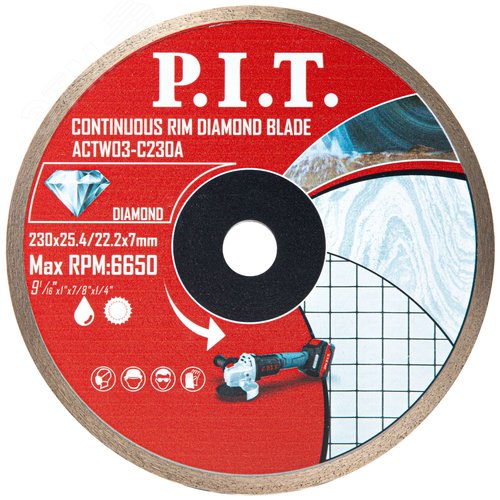 Изображение товара Диск алмазный отрезной сплошной P.I.T. 230x25,4/22,4x1,8 мм (ACTW03-C230A) (шт)