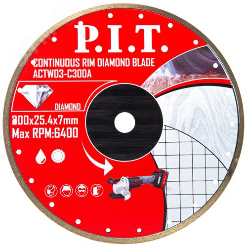 Изображение товара Диск алмазный отрезной сплошной P.I.T. 300x25,4x1,8 мм (ACTW03-C300A) (шт)