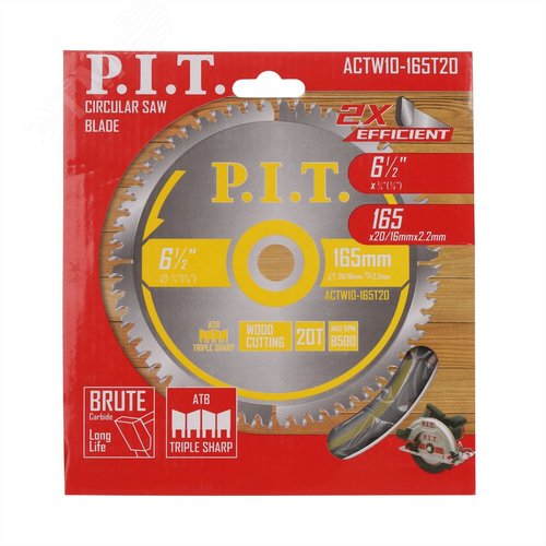 Изображение товара Диск пильный по дереву P.I.T. 165x30/20x2,2 мм 20T, тип зуба ATB (ACTW10-165T20) (шт)