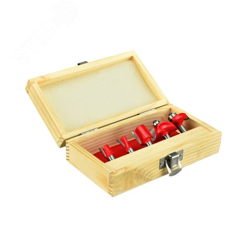 Изображение товара Набор фрез по дереву P.I.T. 5шт, хвостовик 8 мм, деревянный кейс (ACTW09-005A) (шт)