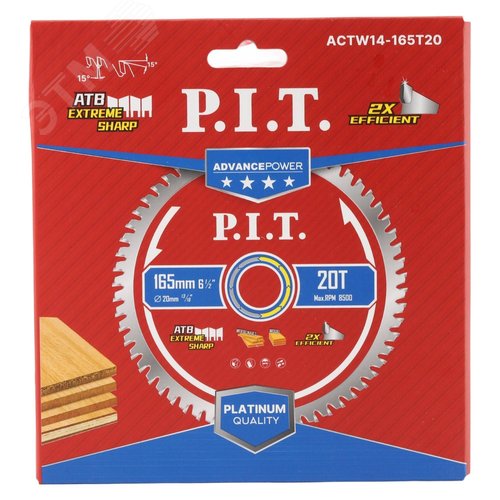 Изображение товара Диск пильный по дереву P.I.T. ADVANCE 165x20x1,4 мм, 20T Carbide, зуб ATB 15° (ACTW14-165T20) (шт)