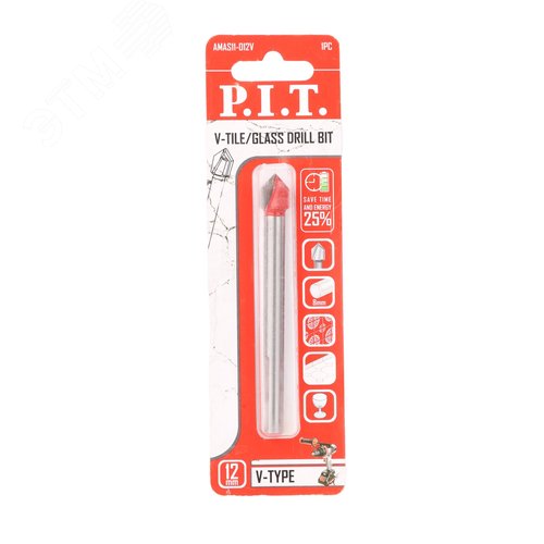 Изображение товара Сверло по стеклу и керамике P.I.T. 12x90 мм, 2 реж. кромки, круглый хвостовик (AMAS11-012V) (шт)