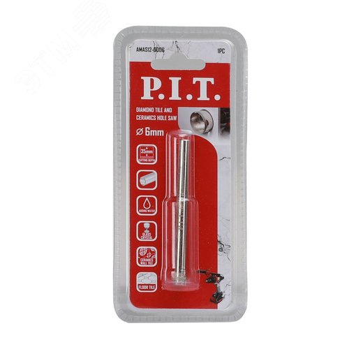 Изображение товара Коронка алмазная по стеклу и керамике P.I.T. 6x35мм, кругл. хв., сухое/мокрое (AMAS12-0006) (шт)