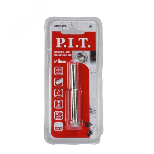 Изображение товара Коронка алмазная по стеклу и керамике P.I.T. 8x35мм, кругл. хв., сухое/мокрое (AMAS12-0008) (шт)