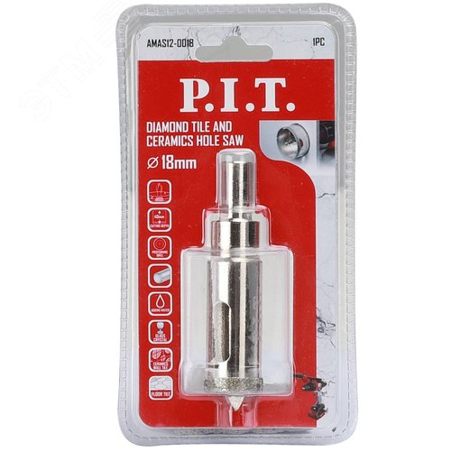 Изображение товара Коронка алмазная по стеклу и керамике P.I.T. 18x40мм, хв.HEX, напр. св., сухое/мокрое (AMAS12-0018) (шт)