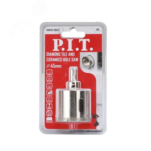 Изображение товара Коронка алмазная по стеклу и керамике P.I.T. 45x40мм, хв.HEX, напр. св., сухое/мокрое (AMAS12-0045) (шт)