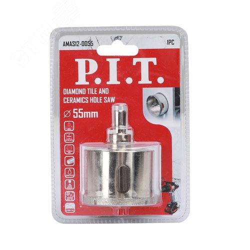 Изображение товара Коронка алмазная по стеклу и керамике P.I.T. 55x40мм, хв.HEX, напр. св., сухое/мокрое (AMAS12-0055) (шт)