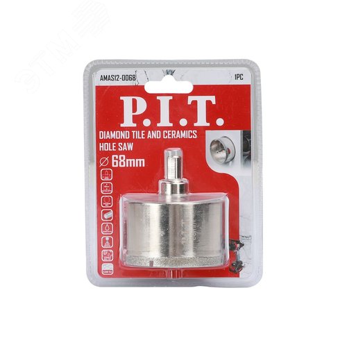 Изображение товара Коронка алмазная по стеклу и керамике P.I.T. 68x40мм, хв.HEX, напр. св., сухое/мокрое (AMAS12-0068) (шт)