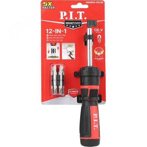 Изображение товара Набор бит с рукояткой P.I.T. ADVANCE HSDR04-0012B (12шт, рукоятка с трещоткой, биты 12шт, держатель) (шт)